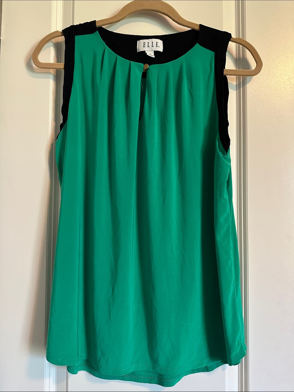 ELLE Green Sleeveless Pleat-Front Camisole with Black Accents